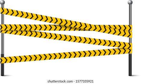 Yellow and black construction or warning tape on metal columns