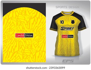 yellow black cracked stone tiles pattern design, illustration, textile background for sports t-shirt, football jersey shirt mockup for football club. consistent front view