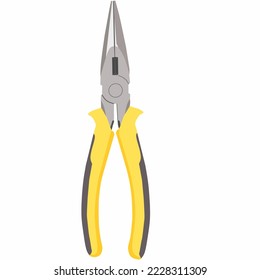 Yellow and black Cutting  pliers on white background for open and close isolated . Construction, maintenance and repair hand tools with rubber handles. Realistic cutting pliers vector illustration 