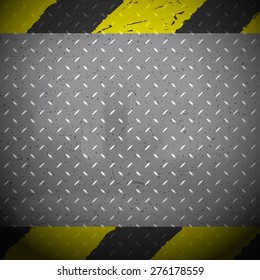 Yellow and black danger lines on grunge metal background