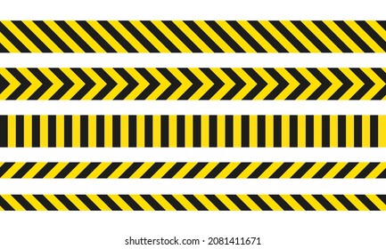 Yellow and black danger ribbons. Police line, crime scene, do not cross, construction site road