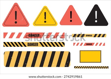 Yellow and black danger tape set with skull symbols for safety hazard zones roads and construction.  Abstract Stripes for Police, Accident, Under Construction.Danger Tape. Seamless Vector collection.