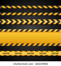 Yellow and black danger tapes. Caution lines isolated on black. Vector illustration