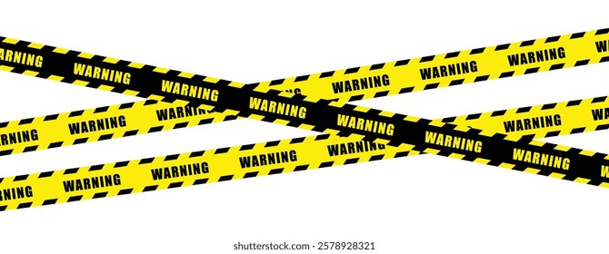 Yellow and black danger warning tape set: includes skull symbols for industrial safety, hazard areas, roads, and construction sites. 
