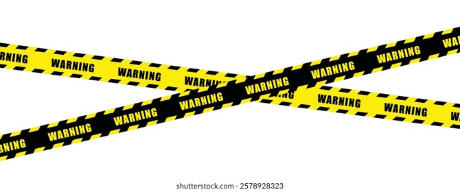 Yellow and black danger warning tape set: includes skull symbols for industrial safety, hazard areas, roads, and construction sites. 