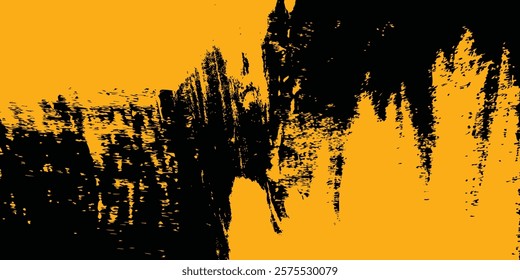 Yellow and black dirty grunge texture background. Rough and messy brush stroke design. Vector illustration