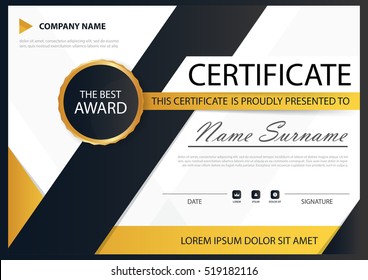 Yellow black Elegance horizontal certificate with Vector illustration ,white frame certificate template with clean and modern pattern presentation