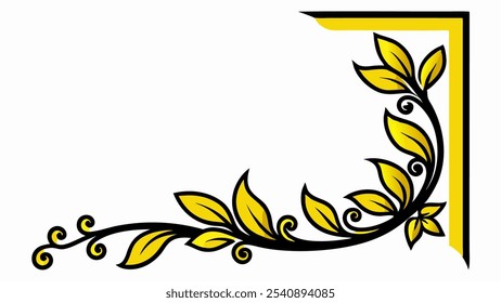 Amarelo com quadro floral preto no canto com fundo branco para o seu plano de fundo de design 