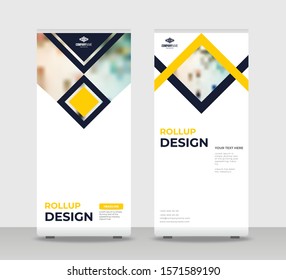 Yellow black frame Abstract Shapes Modern Exhibition Advertising Trend Business Roll Up Banner Stand Poster Brochure flat design template creative concept. White background Roll Up EPS. Presentation
