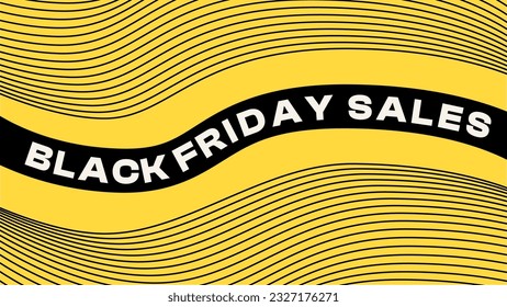 Yellow Black Friday Slae Modern Banner Template with Abstract Black Stripe Line Waves