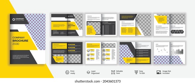 Diseño de folletos de agencias de empresas de formas geométricas amarillas y negras 