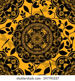 Yellow and black geometrical seamless pattern