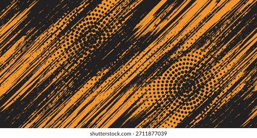 Fondo de textura grunge degradado amarillo y negro con puntos de semitono. Moderna Ilustración vectorial de estilo deportivo de arte pop punteado.