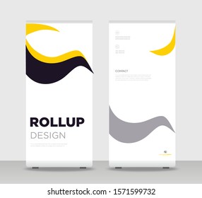 Yellow black gray Abstract Shapes Modern Exhibition Advertising Trend Business Roll Up Banner Stand Poster Brochure flat design template creative concept. Yellow black gray Roll Up EPS. Presentation