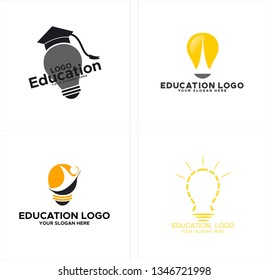 Yellow black gray line art bulb hat graduation sun bright people combination mark logo design concept suitable for non-profit students industry entrepreneur family