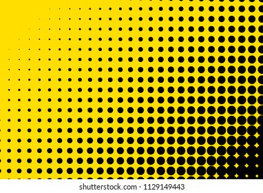 Yellow and black halftone panel. Bright dotted pattern. Background with dots, points. Digital gradient. Vector illustration 