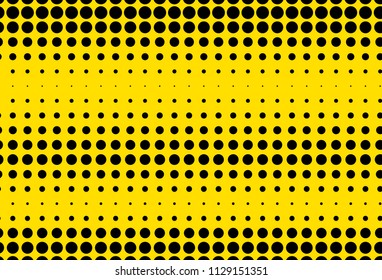 Yellow and black halftone panel. Bright dotted pattern. Background with dots, points. Digital gradient. Vector illustration 