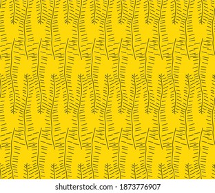 Patrón vectorial sin soldadura de trazos amarillos y negros con ramas de árbol