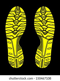 yellow and black imprint soles shoes vector isolated on black background - sneakers