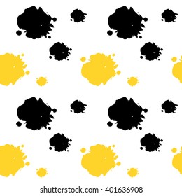 yellow black ink blots seamless vector pattern background illustration