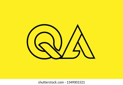 yellow black line alphabet letter QA Q A logo combination icon for a company business or corporate identity design