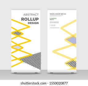 Yellow, black lined Abstract Shapes Modern Exhibition Advertising Trend Business Roll Up Banner Stand Poster Brochure flat design template creative concept. Roll Up EPS. Presentation