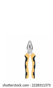 Yellow and black linesman pliers on white background for open and close isolated . Construction, maintenance and repair hand tools with rubber handles. Realistic cutting pliers vector illustration