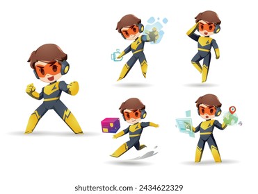 yellow black little Super Hero Boy Mascot Character Set	2