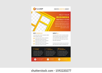 yellow and black long square modern business brochure ,flyers design template or annual book report cover with pattern space for photo background elements layout in size a4. mosaic photo banner 