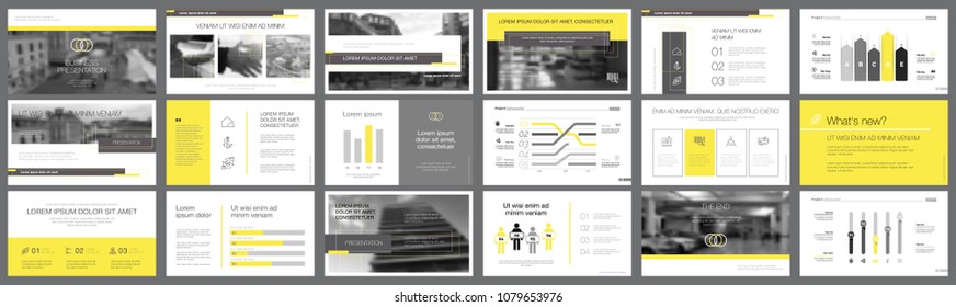 Yellow and black marketing or research concept infographics set. Business design elements for presentation slide templates. Can be used for annual report, advertising, flyer layout and banner design.