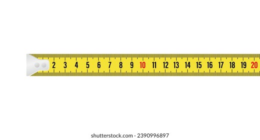 Yellow and black measure tape ruler 20 cm isolated on white background. Realistic tape for tool roulette in flat style. Metric measurement. Vector illustration