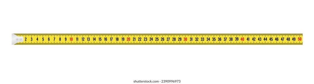 Yellow and black measure tape ruler 50 cm isolated on white background. Realistic tape for tool roulette in flat style. Metric measurement. Vector illustration