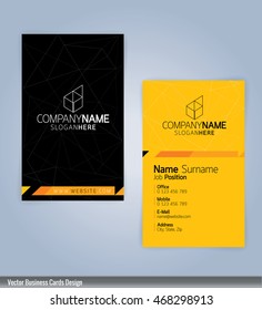 Yellow and Black modern business card template, vertical, Illustration Vector 10