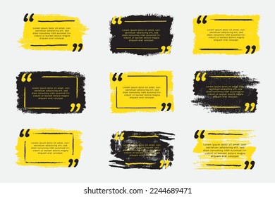 Yellow and black modern communication quote frame with abstract brush stroke collection