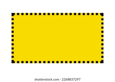 Yellow, black notch edge rectangle icon. A rectangular symbol with notched edges. Isolated on a white background.