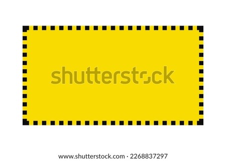 Yellow, black notch edge rectangle icon. A rectangular symbol with notched edges. Isolated on a white background.