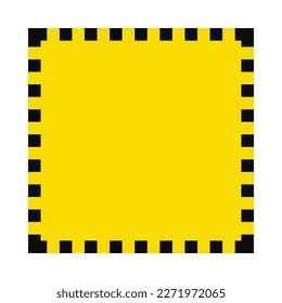 Icono cuadrado de borde de muesca amarillo y negro. Símbolo cuadrado con bordes apuntados. Aislado sobre un fondo blanco.