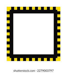 Yellow, black notched square stroke frame. A notch edge squared symbol. Isolated on a white background.