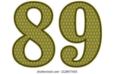 Gelb und Schwarz neunundachtzig Vektorgrafik. Nummer 89 mit abstraktem geometrischem Muster einzeln auf weißem Hintergrund
