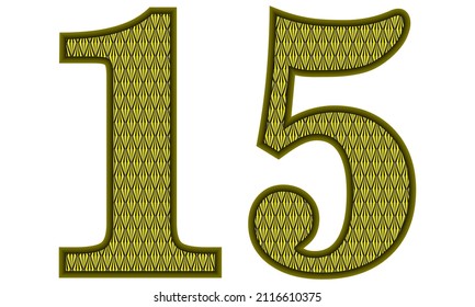 Yellow And Black Number Fifteen Vector Illustration. Number 15 With Abstract Geometric Pattern Isolated On A White Background
