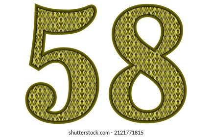 Yellow And Black Number Fifty Eight Vector Illustration. Number 58 With Abstract Geometric Pattern Isolated On A White Background
