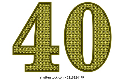 Yellow And Black Number Forty Vector Illustration. Number 40 With Abstract Geometric Pattern Isolated On A White Background
