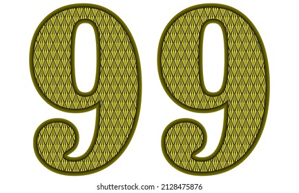 Yellow And Black Number Ninety Nine Vector Illustration. Number 99 With Abstract Geometric Pattern Isolated On A White Background
