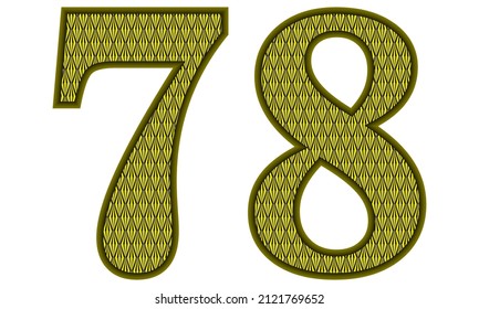 Yellow And Black Number Seventy Eight Vector Illustration. Number 78 With Abstract Geometric Pattern Isolated On A White Background
