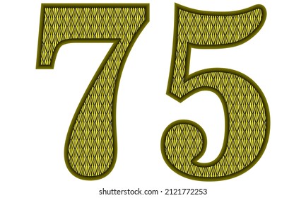 Yellow And Black Number Seventy Five Vector Illustration. Number 75 With Abstract Geometric Pattern Isolated On A White Background
