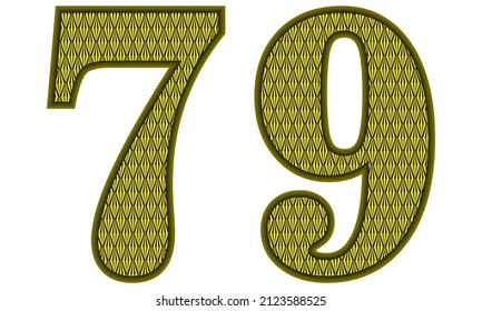 Yellow And Black Number Seventy Nine Vector Illustration. Number 79 With Abstract Geometric Pattern Isolated On A White Background
