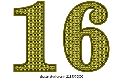 Yellow And Black Number Sixteen Vector Illustration. Number 16 With Abstract Geometric Pattern Isolated On A White Background
