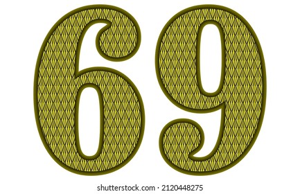 Yellow And Black Number Sixty Nine Vector Illustration. Number 69 With Abstract Geometric Pattern Isolated On A White Background
