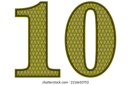 Yellow And Black Number Ten Vector Illustration. Number 10 With Abstract Geometric Pattern Isolated On A White Background

