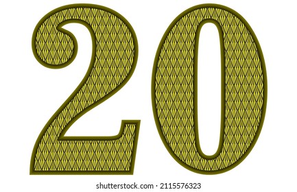 Yellow And Black Number Twenty Vector Illustration. Number 20 With Abstract Geometric Pattern Isolated On A White Background
